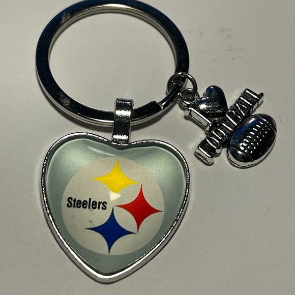 PITTSBURGH STEELERS NFL I Love Football Heart Key Ring !!!NEW!!! - Picture 1 of 1
